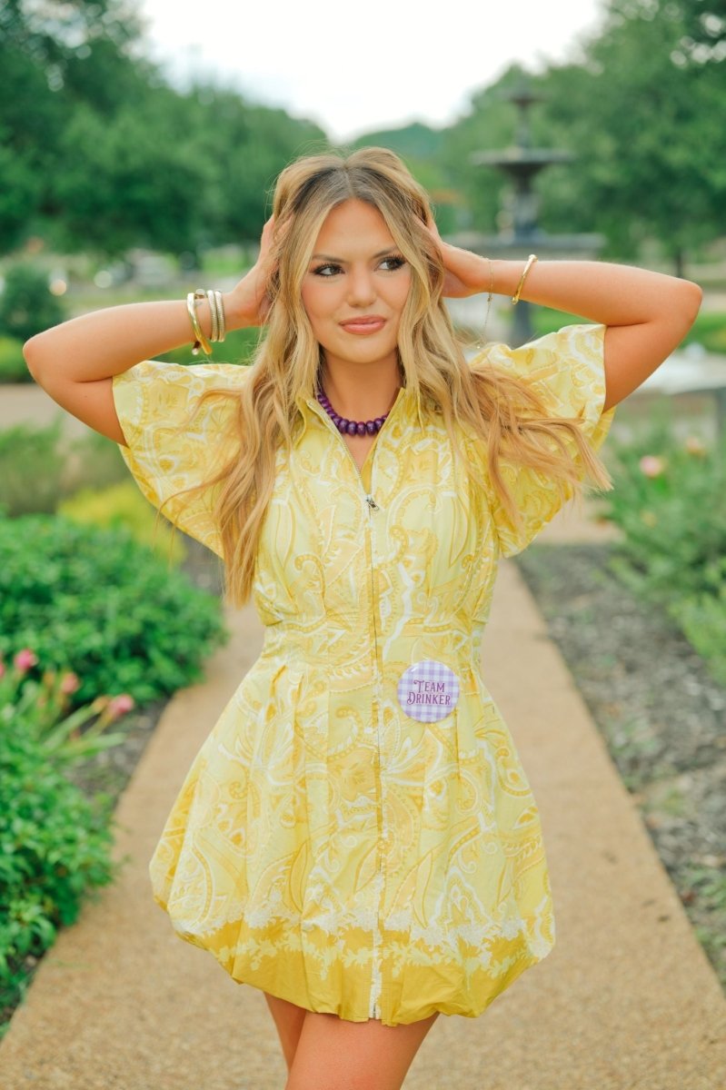 Yellow Floral Bubble Hem Dress