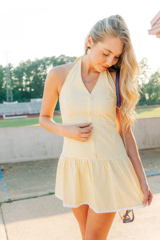 Yellow Gingham Halter Mini Dress - Select Trends Boutique
