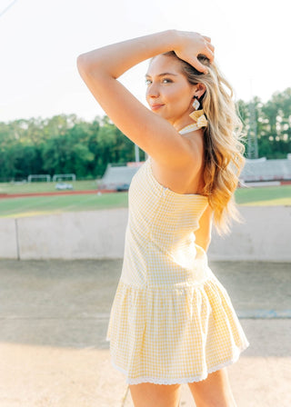 Yellow Gingham Halter Mini Dress - Select Trends Boutique