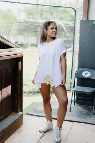 Yellow High Rise Distressed Denim Shorts