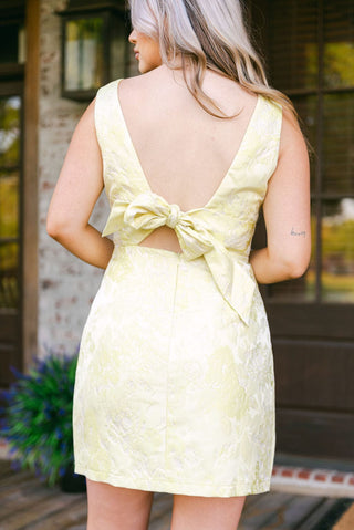 Yellow Jacquard Bow Back Mini Dress