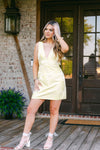 Yellow Jacquard Bow Back Mini Dress