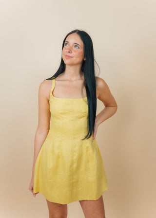 Yellow Linen Fit & Flare Mini Dress | Select Trends Boutique