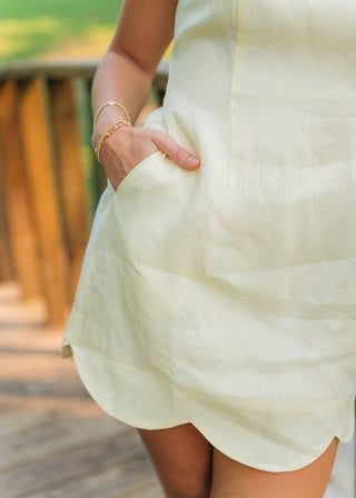 Yellow Linen Scallop Hem Mini Dress | Select Trends Boutique