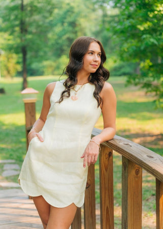 Yellow Linen Scallop Hem Mini Dress | Select Trends Boutique