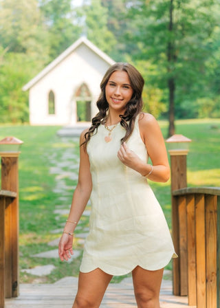 Yellow Linen Scallop Hem Mini Dress | Select Trends Boutique