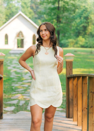 Yellow Linen Scallop Hem Mini Dress | Select Trends Boutique