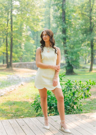 Yellow Linen Scallop Hem Mini Dress | Select Trends Boutique