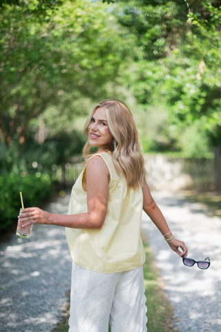 Yellow Mesh Lace Trim Sleeveless Blouse | Select Trends Boutique