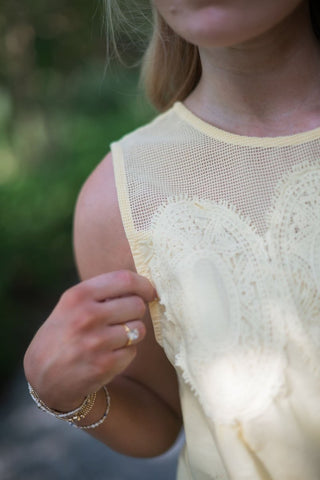 Yellow Mesh Lace Trim Sleeveless Blouse | Select Trends Boutique