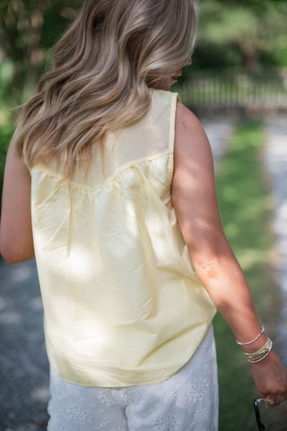 Yellow Mesh Lace Trim Sleeveless Blouse | Select Trends Boutique