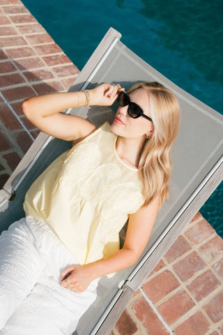 Yellow Mesh Lace Trim Sleeveless Blouse | Select Trends Boutique