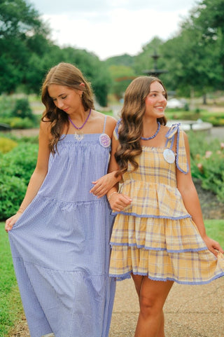 Yellow Plaid Shoulder Tie Ruffle Dress | Select Trends Boutique