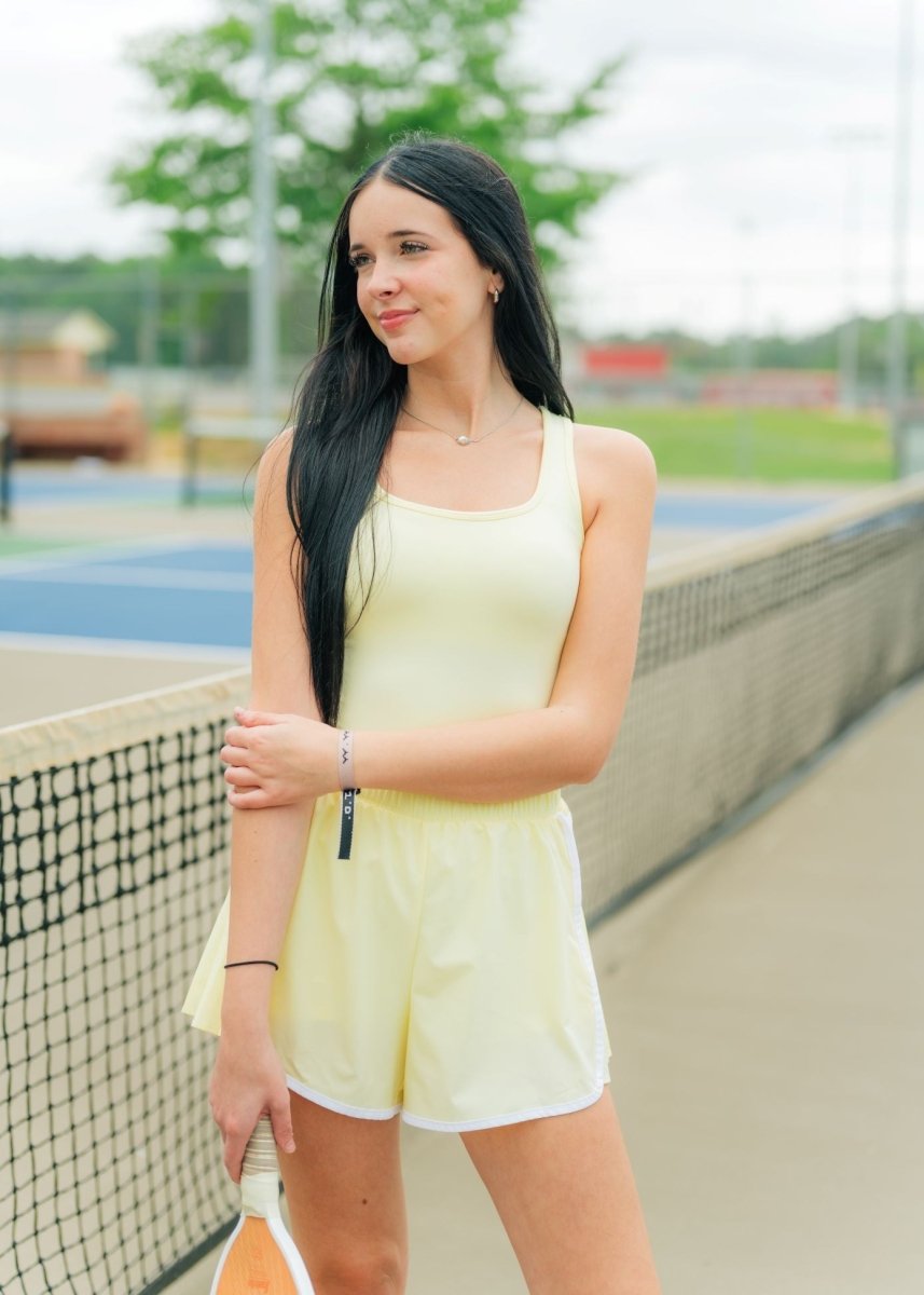Yellow Pleated Detail Athletic Romper