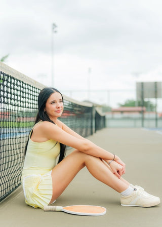 Yellow Pleated Detail Athletic Romper | Select Trends Boutique