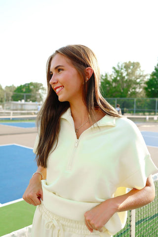 Yellow Quarter Zip Short Sleeve Top | Select Trends Boutique