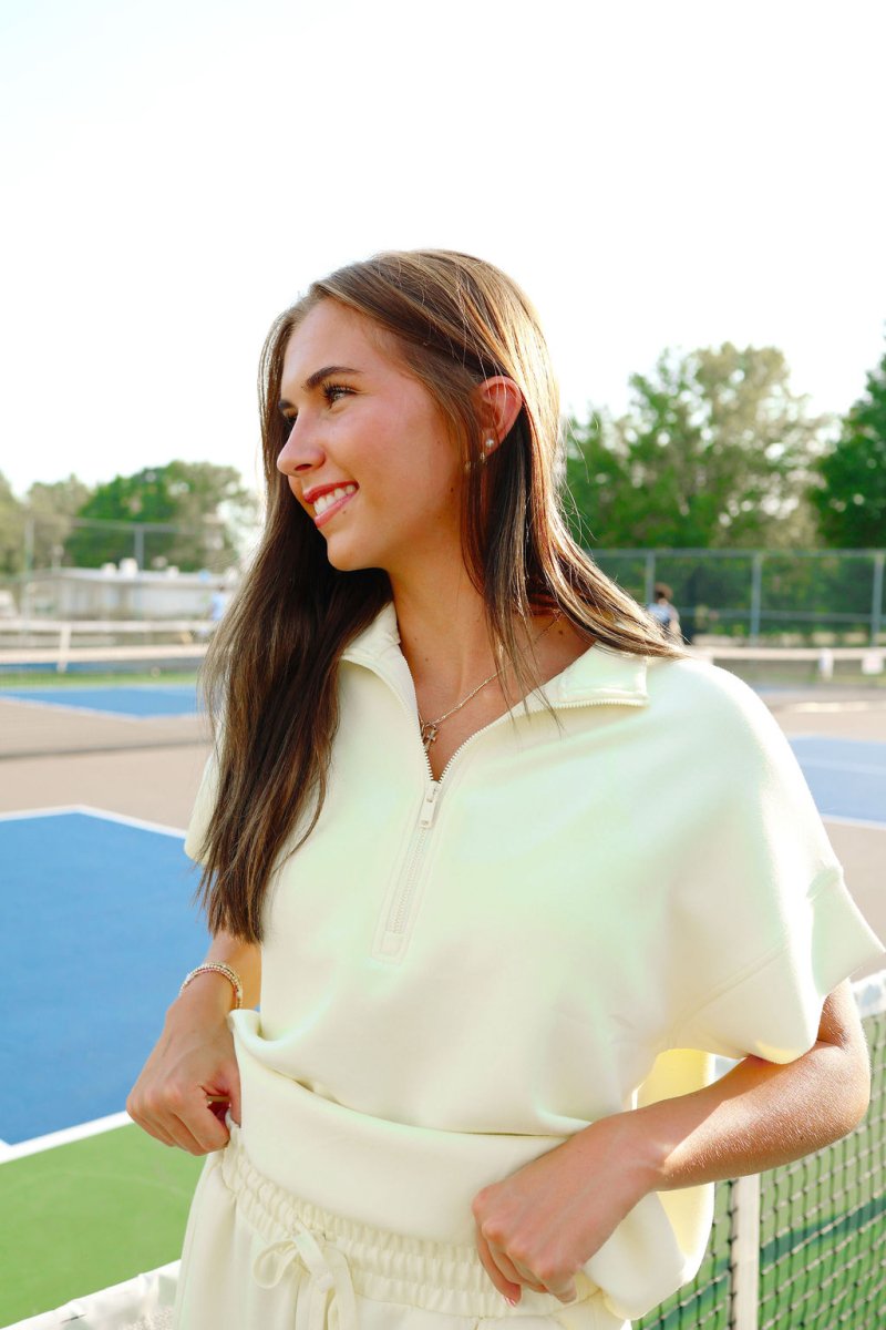 Yellow Quarter Zip Short Sleeve Top