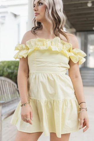 Yellow Ruffle Off The Shoulder Dress | Select Trends Boutique