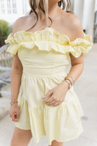 Yellow Ruffle Off The Shoulder Dress | Select Trends Boutique