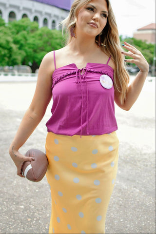 Yellow Satin Polka Dot Maxi Skirt | Select Trends Boutique