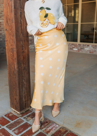 Yellow Satin Polka Dot Maxi Skirt - Select Trends Boutique