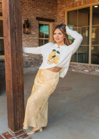 Yellow Satin Polka Dot Maxi Skirt - Select Trends Boutique