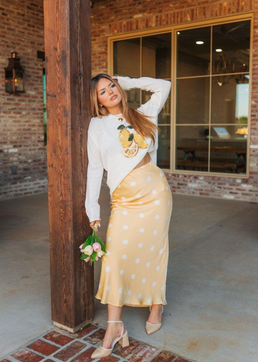 Yellow Satin Polka Dot Maxi Skirt