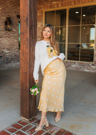 Yellow Satin Polka Dot Maxi Skirt - Select Trends Boutique