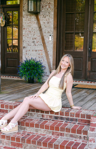 Yellow Shoulder Tie Bubble Hem Dress
