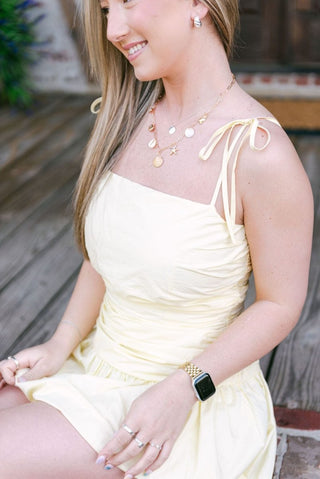 Yellow Shoulder Tie Bubble Hem Dress | Select Trends Boutique