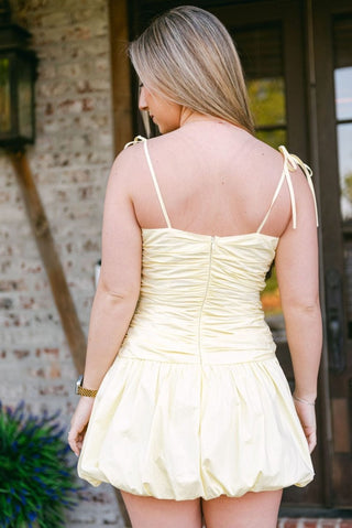 Yellow Shoulder Tie Bubble Hem Dress | Select Trends Boutique