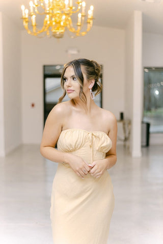 Yellow Strapless Corset Midi Dress - Select Trends Boutique