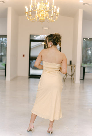 Yellow Strapless Corset Midi Dress