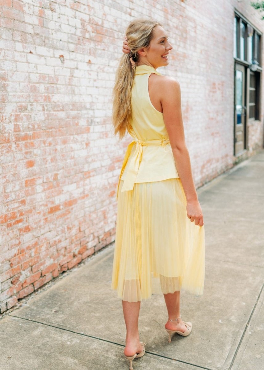 Yellow Vest Mesh Midi Dress