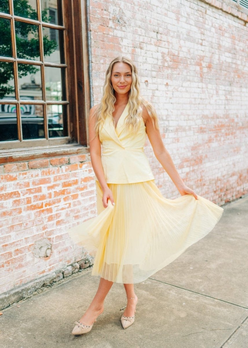 Yellow Vest Mesh Midi Dress