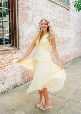 Yellow Vest Mesh Midi Dress | Select Trends Boutique