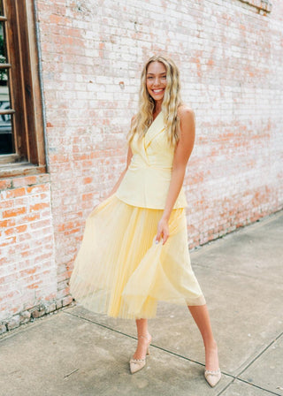 Yellow Vest Mesh Midi Dress