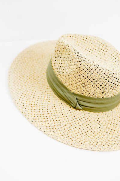 Straw Beach Hat With Olive Band