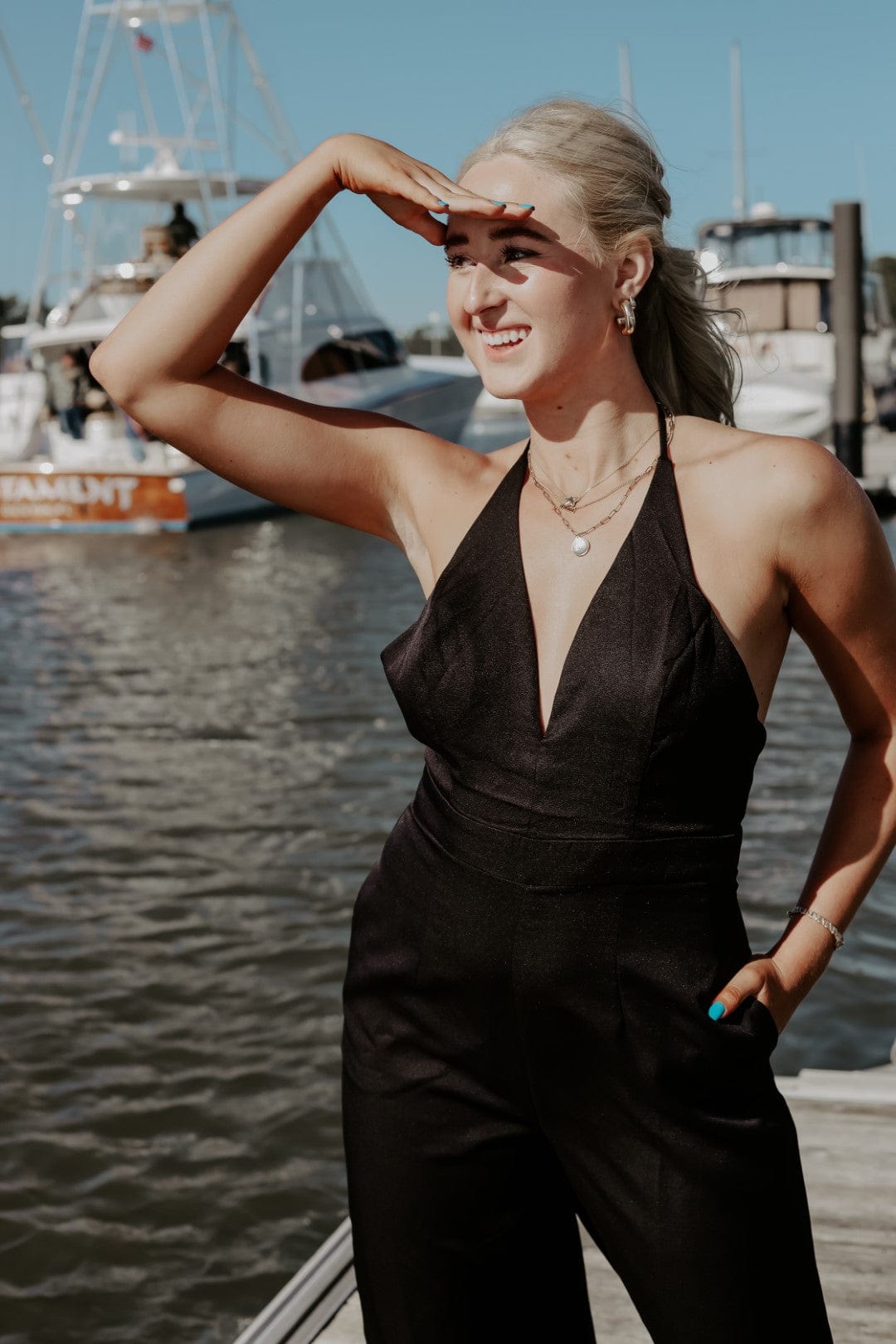 Black Deep V-Neck Jumpsuit