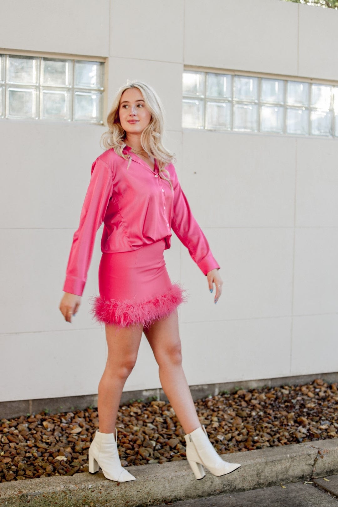 Hot Pink Feather Mini Skirt