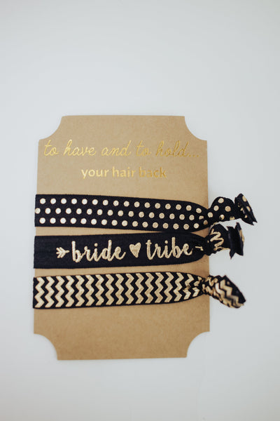 Bride Tribe Black Hair Tie Ponytail Set
