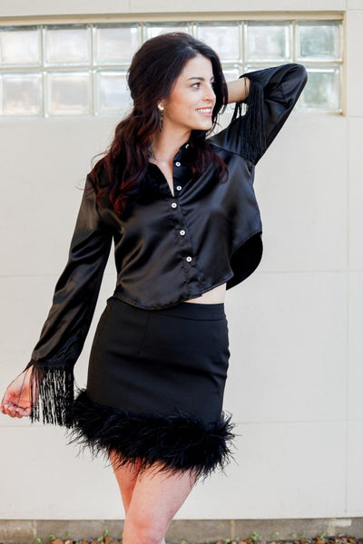 Black Feather Mini Skirt