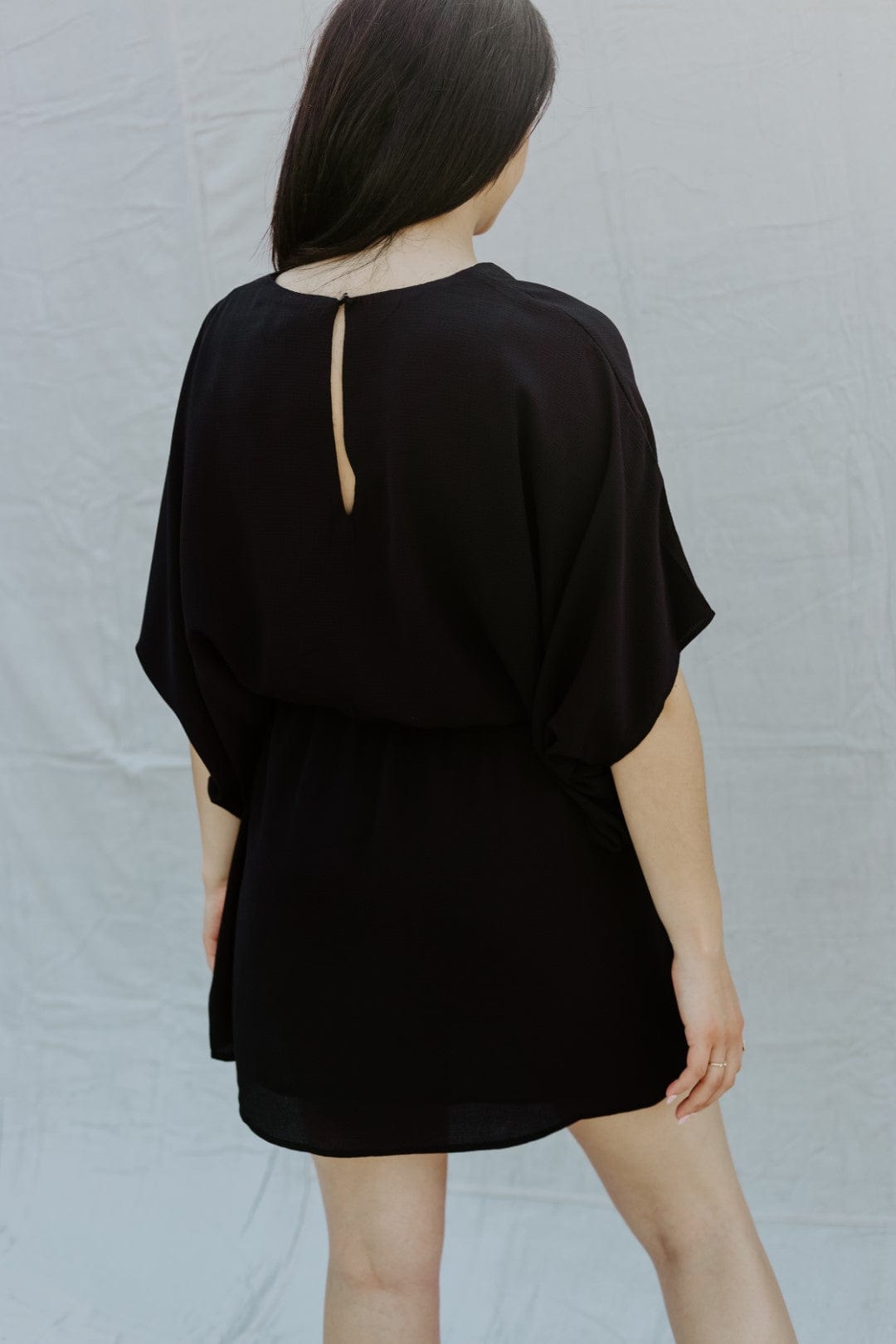 Black Dolman Sleeve Mini Dress