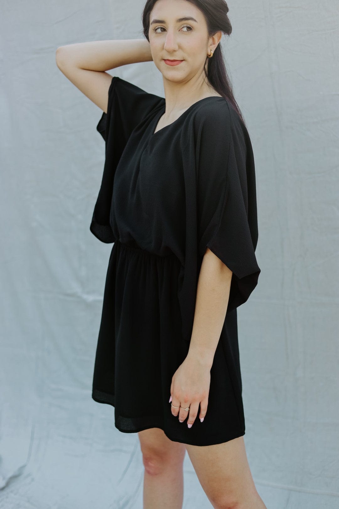 Black Dolman Sleeve Mini Dress