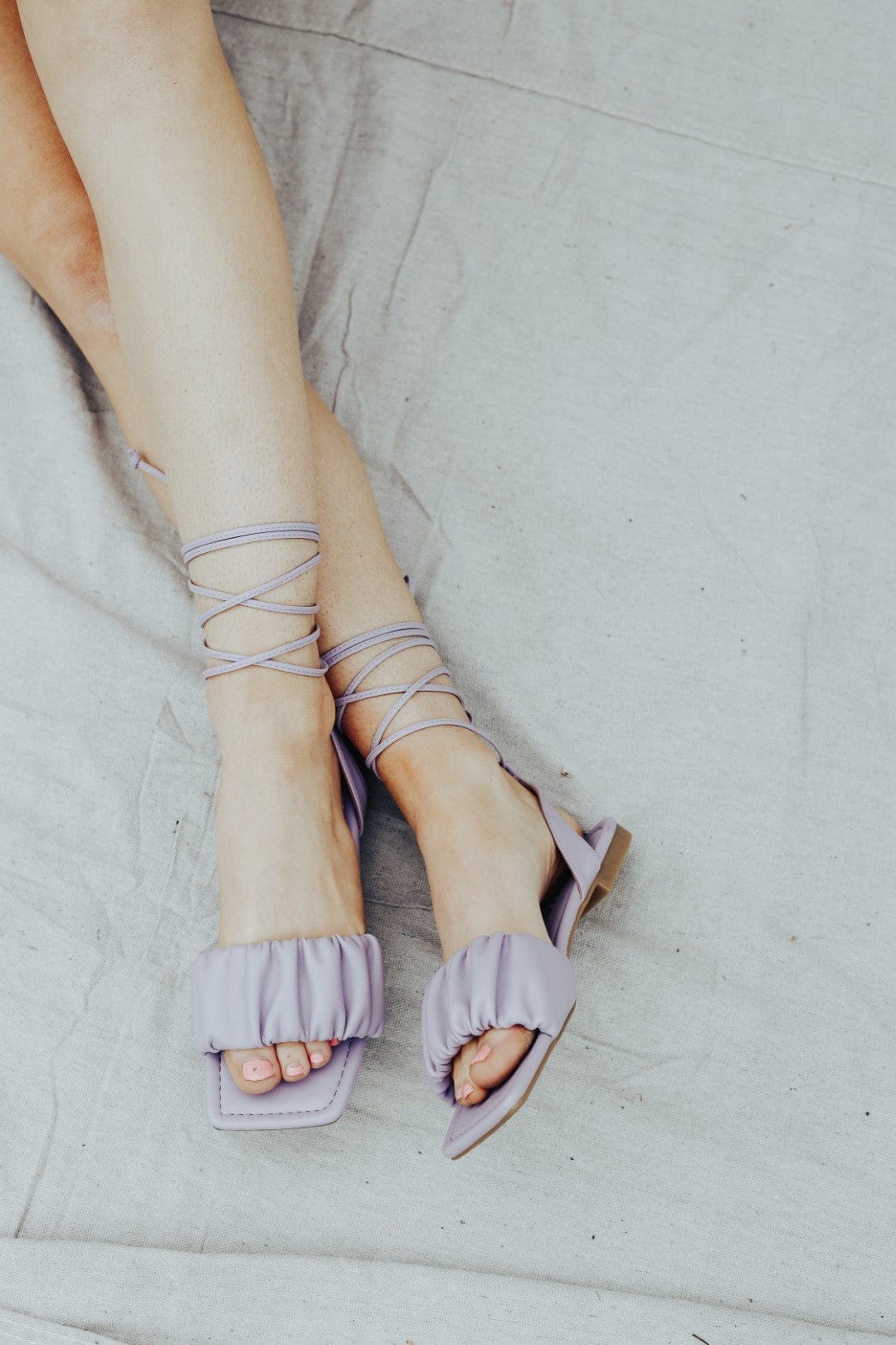 Lavender Lace Up Square Toe Sandals