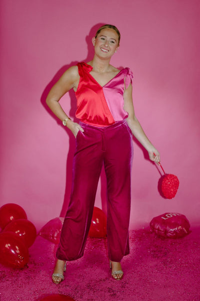 Pink Velvet High Rise Trousers