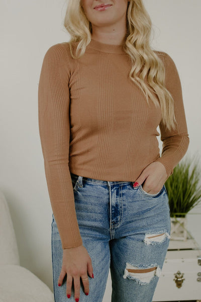 Camel Ribbed Sweater Top