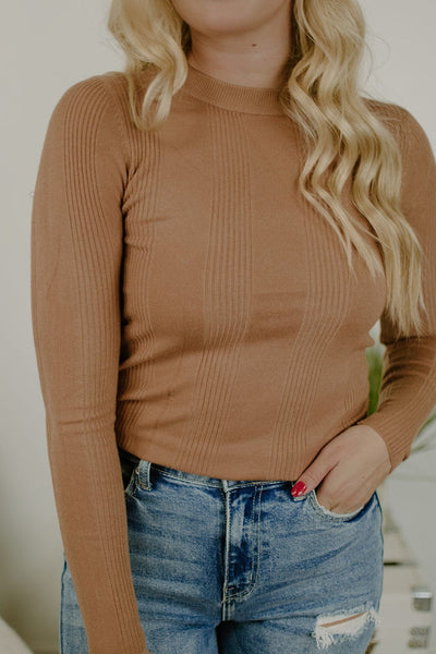 Camel Ribbed Sweater Top