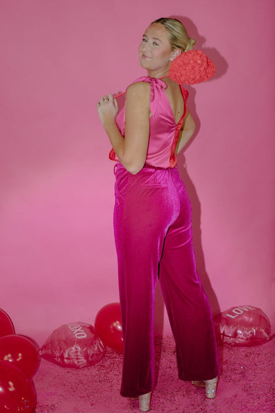 Pink Velvet High Rise Trousers