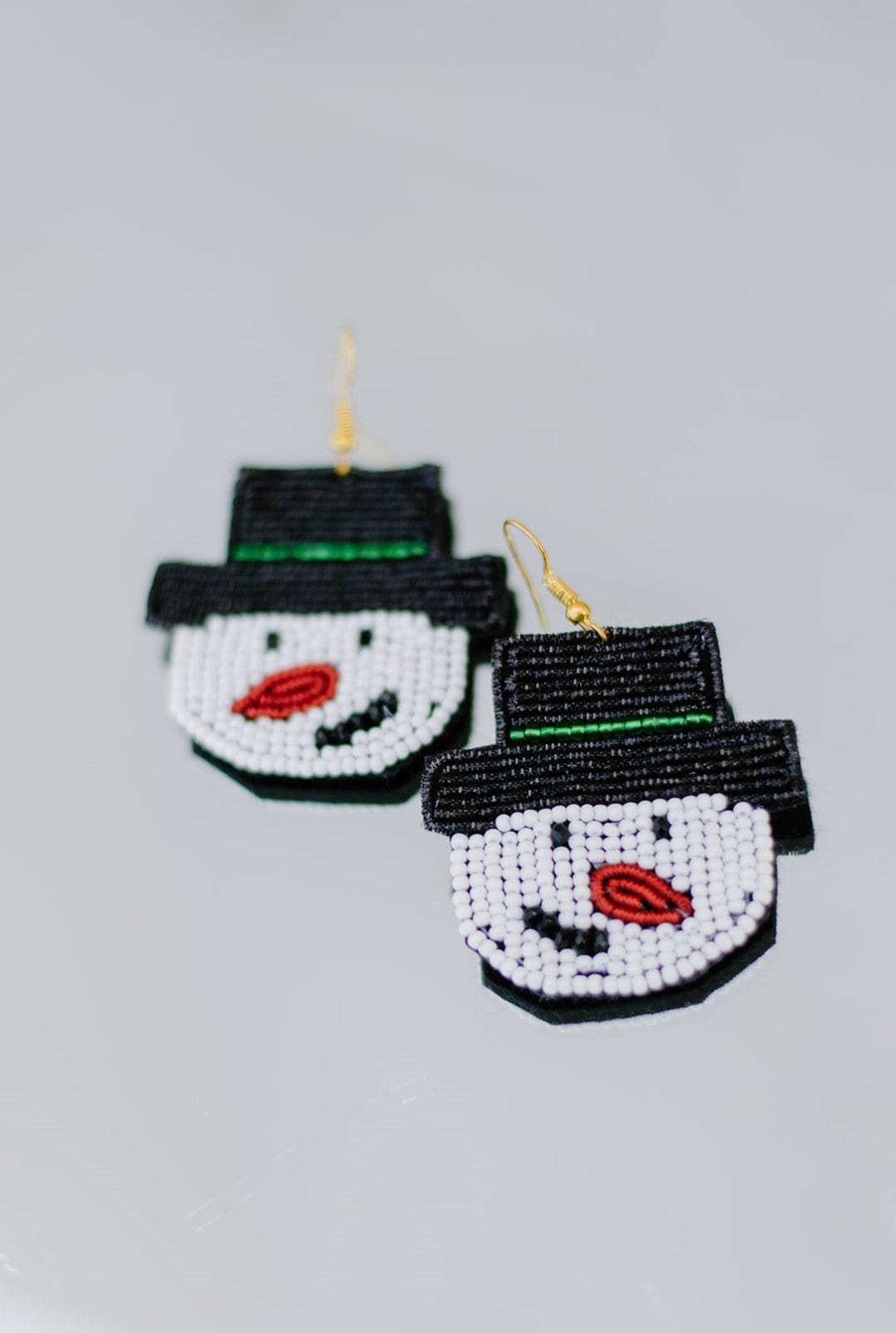 White Beaded Snowman Earrings